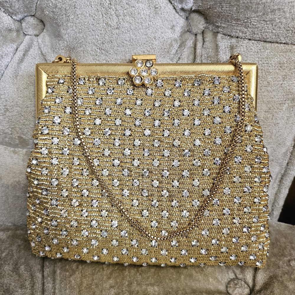 Elegant Gold Crystal-Embellished Evening Bag